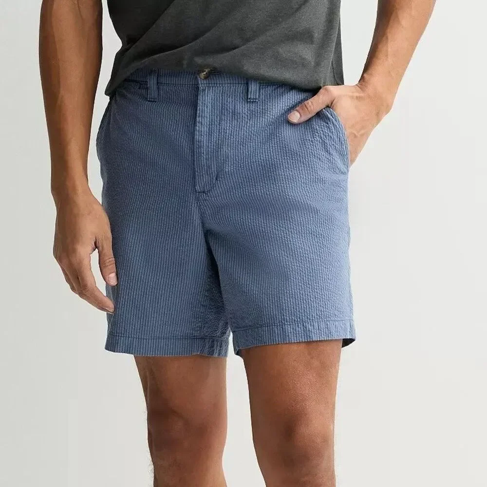 Sonoma Flexwear Seersucker Shorts Mens 36 Blue Lightweight NEW